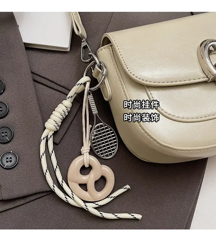 Women's Light Brown Square Shoulder Bag with Keychain — feature 7