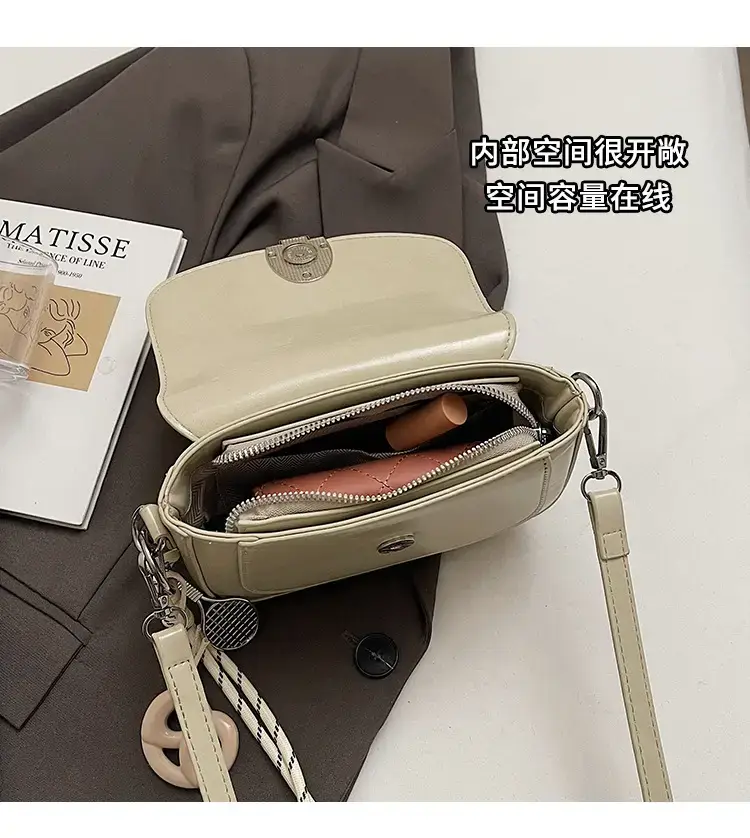 Women's Light Brown Square Shoulder Bag with Keychain — feature 8