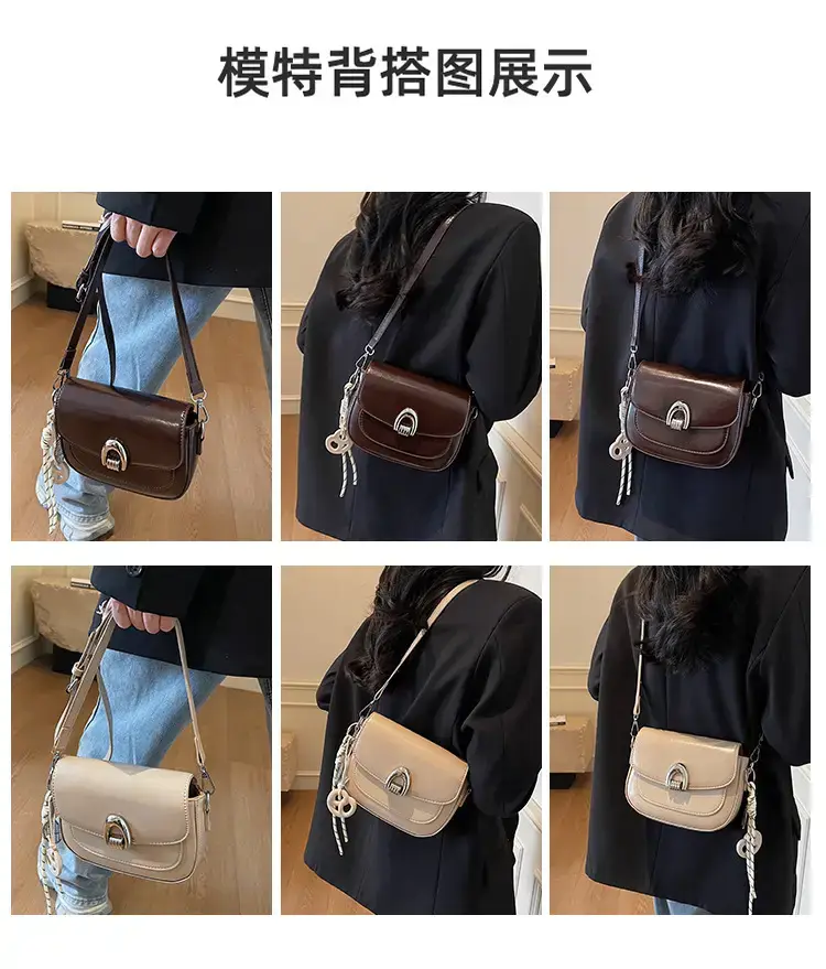 Women's Light Brown Square Shoulder Bag with Keychain — feature 9