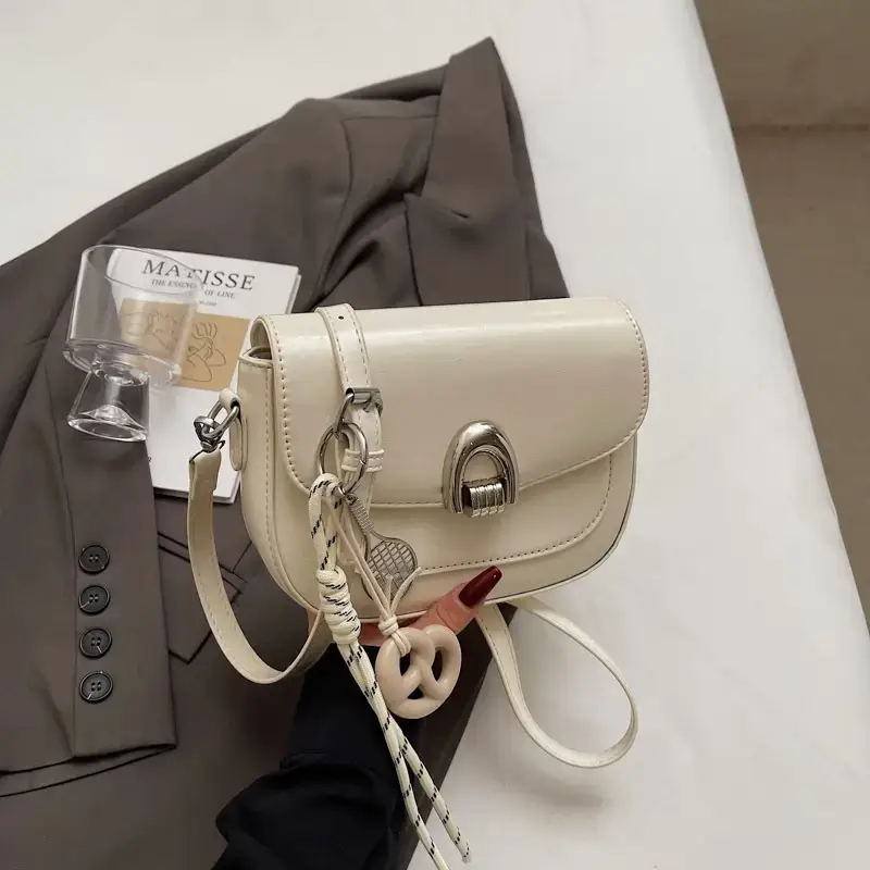 Women's Light Brown Square Shoulder Bag with Keychain - Image 2
