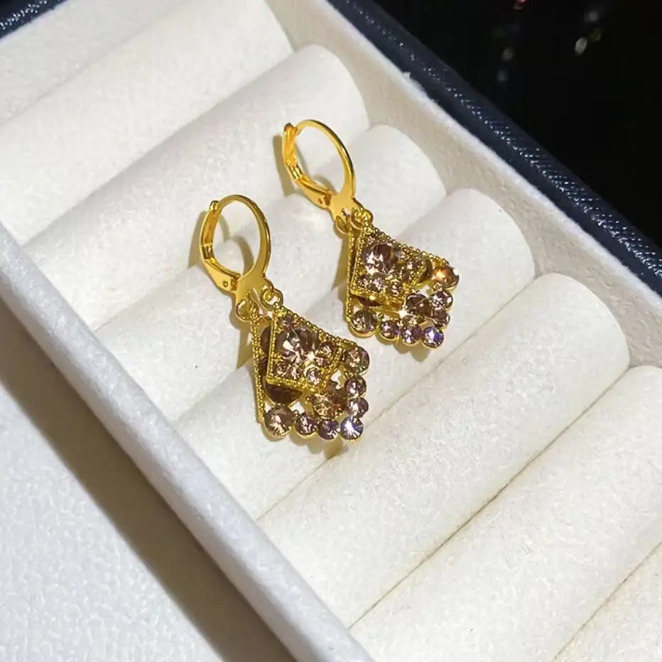 Golden French Earrings with Diamond Super Flash Design
