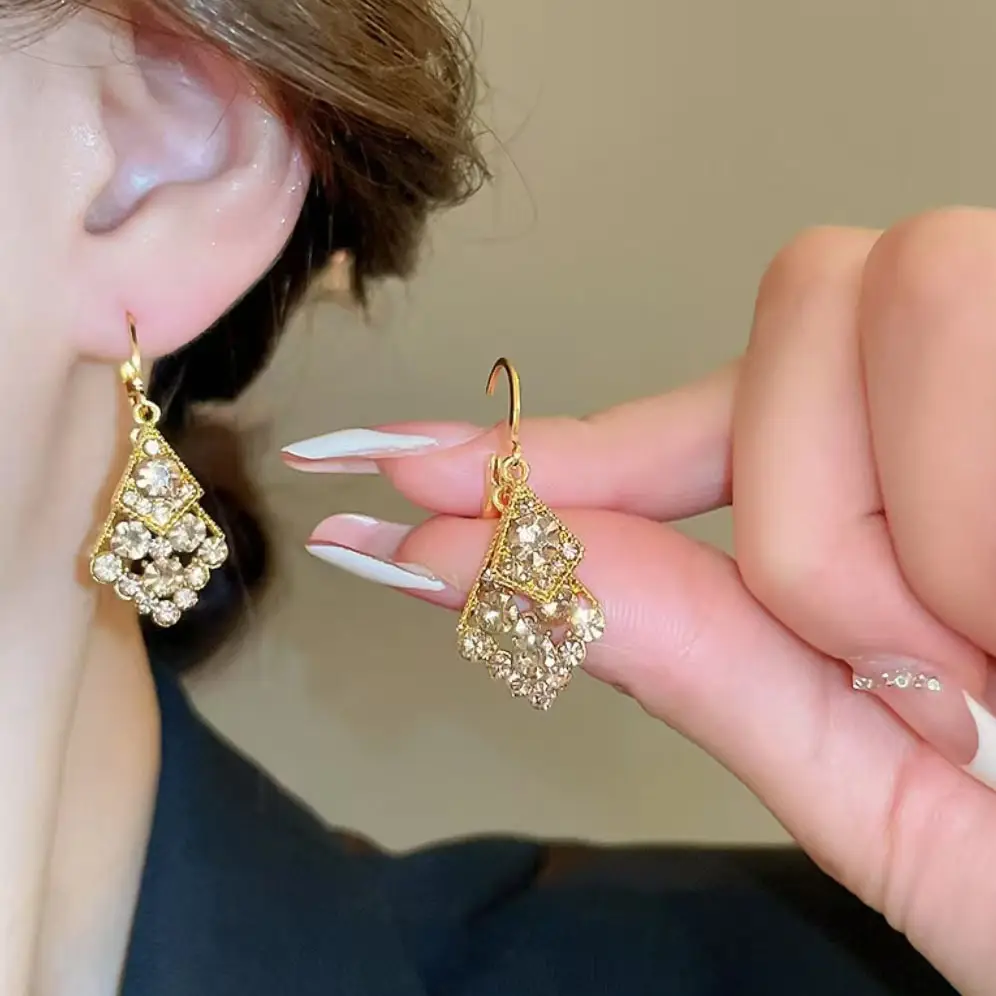 Golden French Earrings with Diamond Super Flash Design