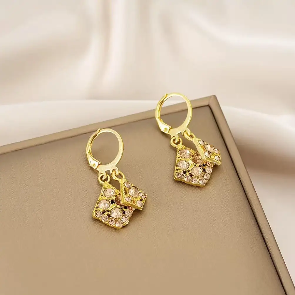 Golden French Earrings with Diamond Super Flash Design