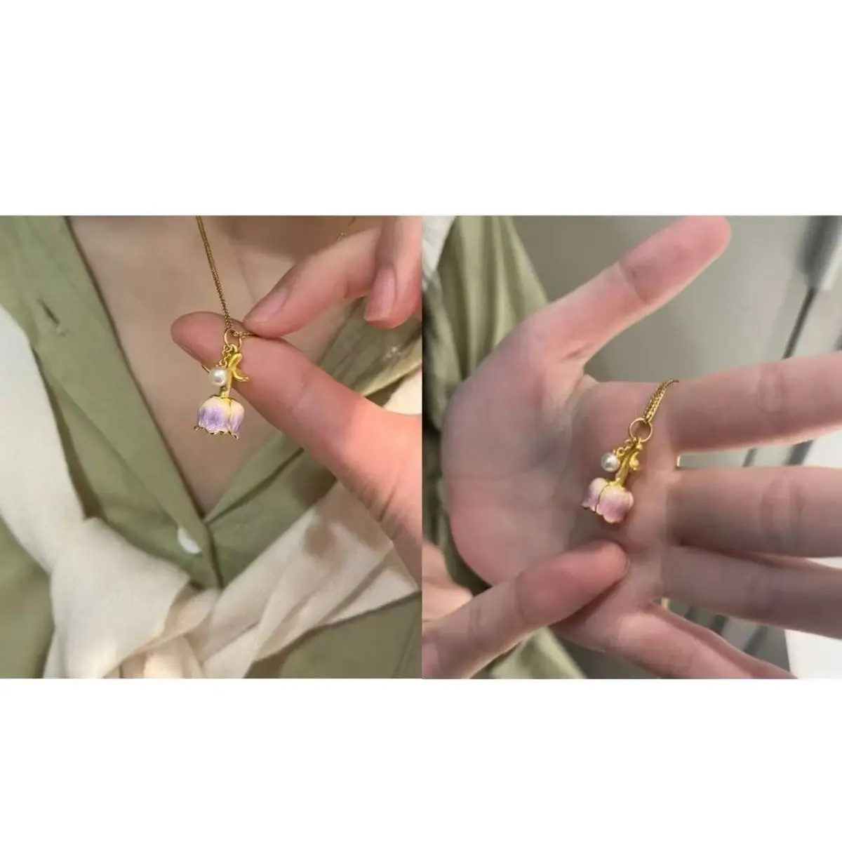 Luxury Pendant Necklace with Fresh Pink Pearl & Gold Chain