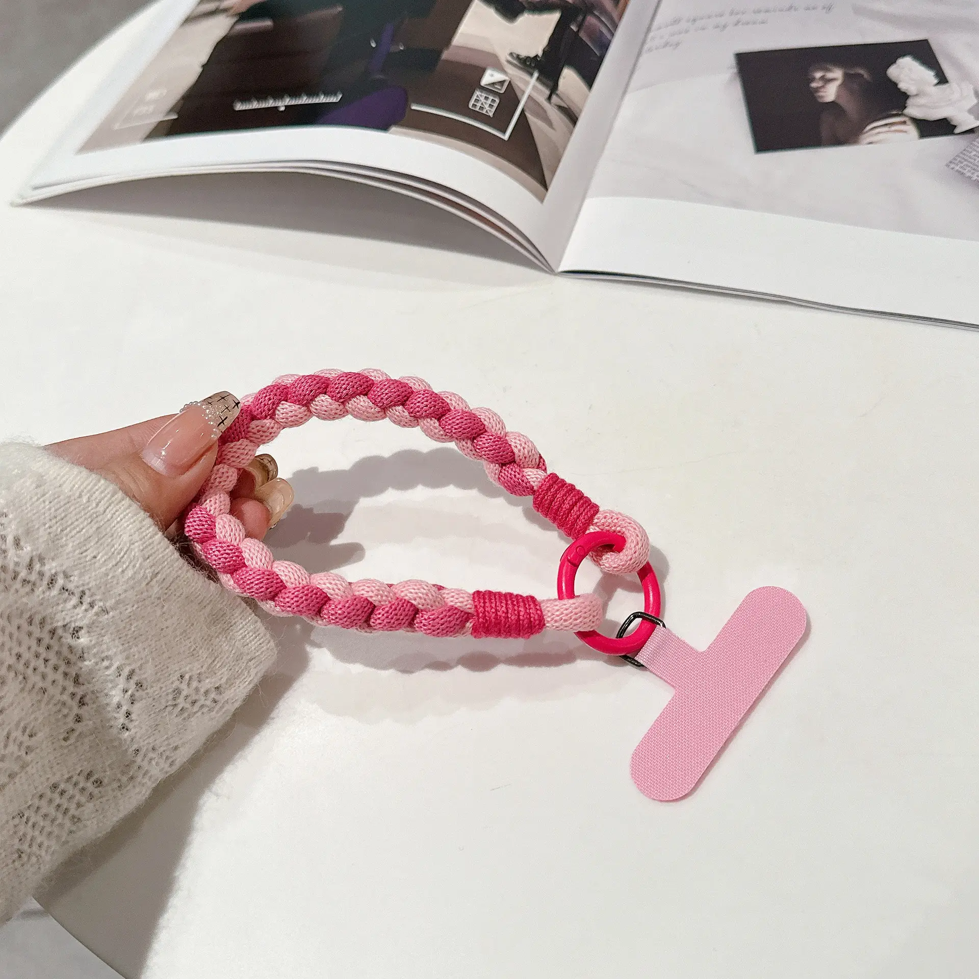 Pink Woven Mobile Phone Lanyard with Twist Design - Image 9