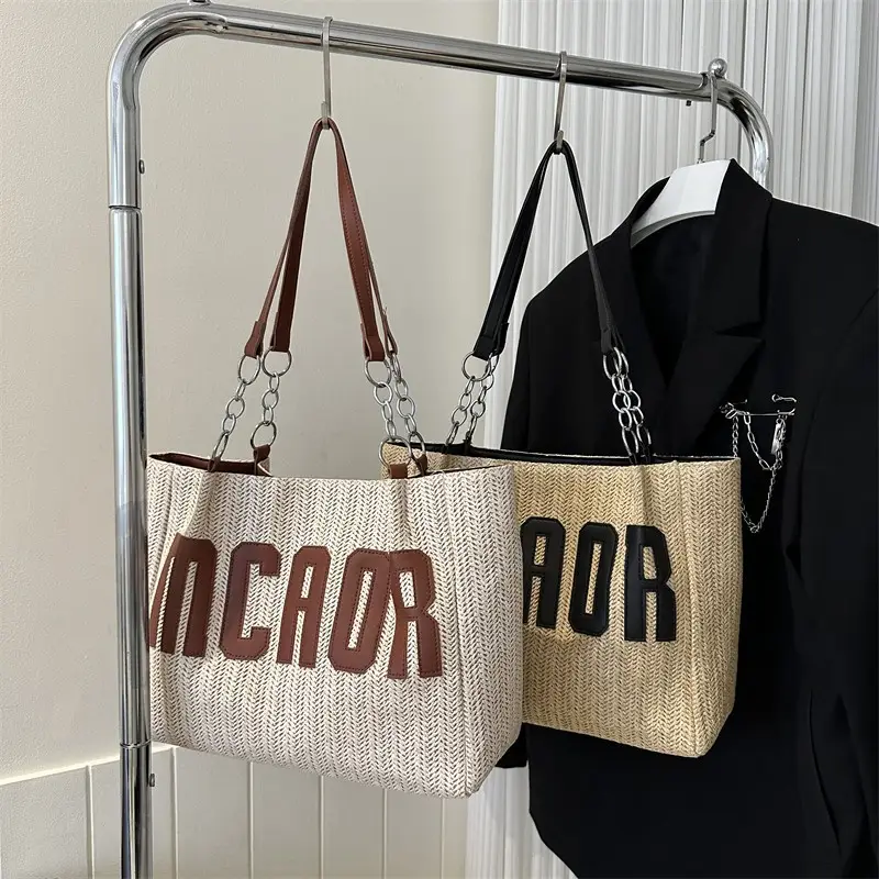 Woven Letter Shoulder Bag with Chain Strap - Image 8