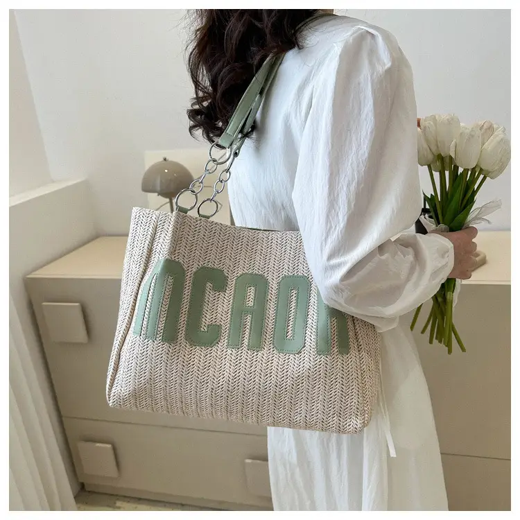 Woven Letter Shoulder Bag with Chain Strap — feature 11