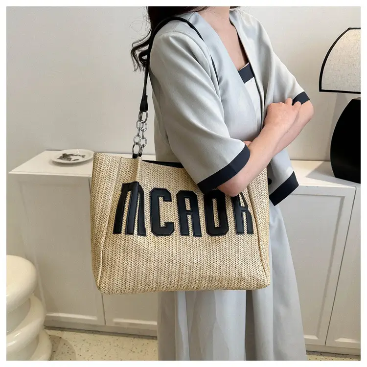 Woven Letter Shoulder Bag with Chain Strap — feature 13