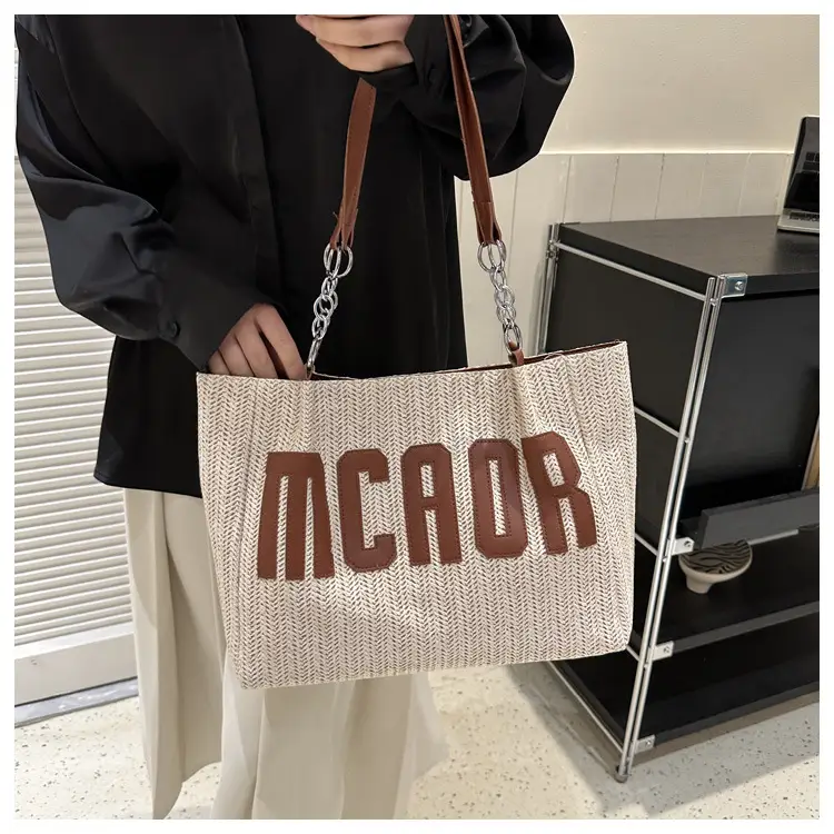 Woven Letter Shoulder Bag with Chain Strap — feature 14