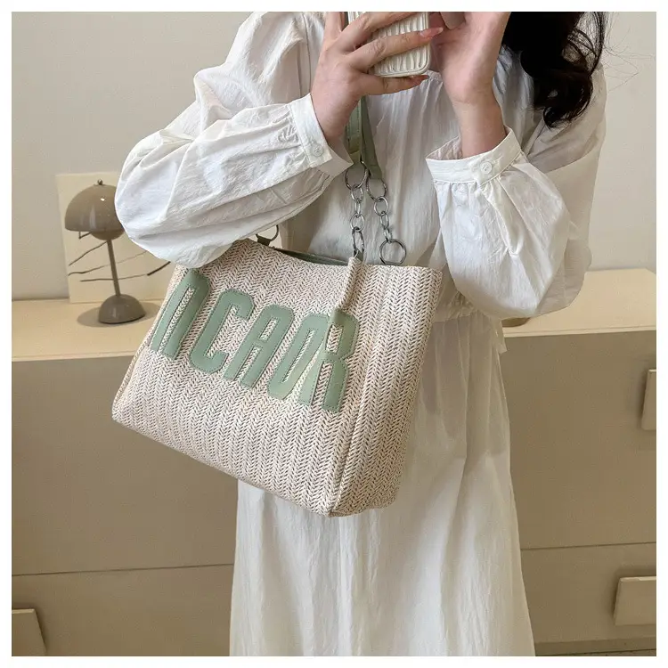 Woven Letter Shoulder Bag with Chain Strap — feature 26