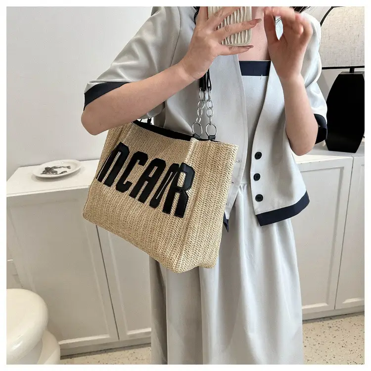 Woven Letter Shoulder Bag with Chain Strap — feature 4