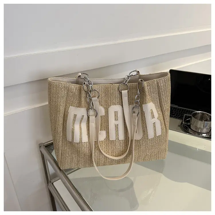 Woven Letter Shoulder Bag with Chain Strap — feature 5