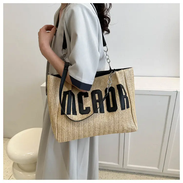 Woven Letter Shoulder Bag with Chain Strap - Image 2