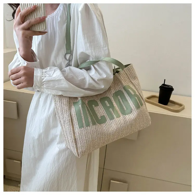 Woven Letter Shoulder Bag with Chain Strap - Image 3