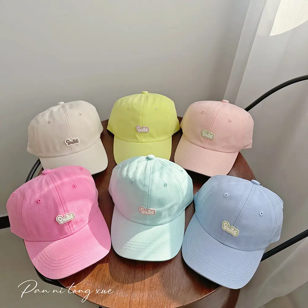 Girls Baseball Cap Sweet Letter Sticker Pink Light Blue - Image 10