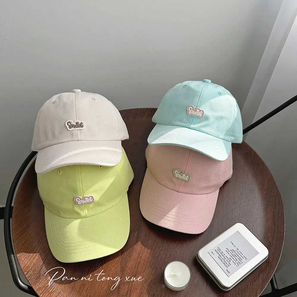 Girls Baseball Cap Sweet Letter Sticker Pink Light Blue - Image 11