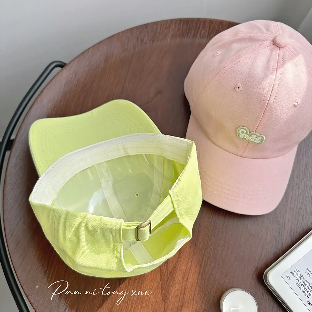 Girls Baseball Cap Sweet Letter Sticker Pink Light Blue - Image 12