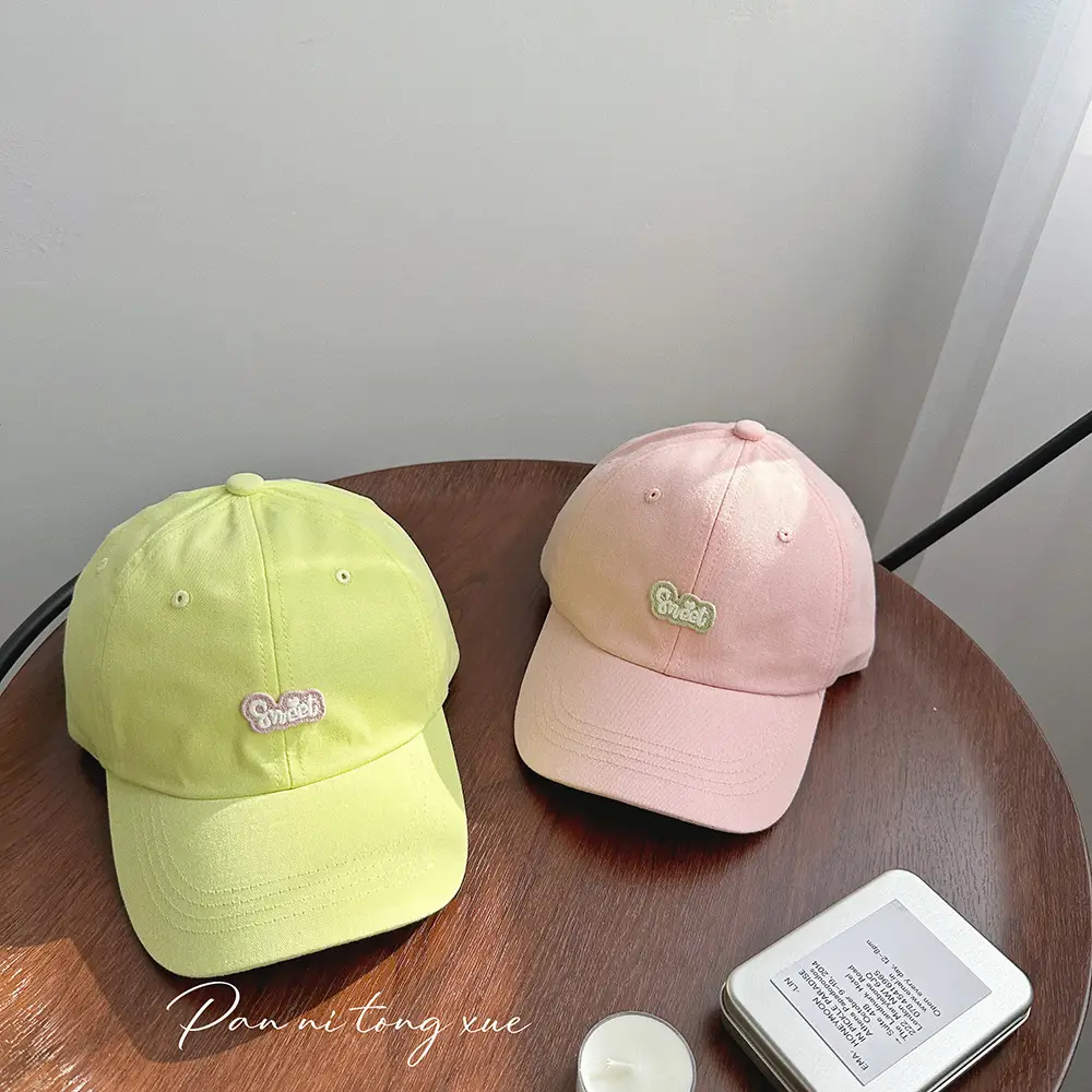 Girls Baseball Cap Sweet Letter Sticker Pink Light Blue — feature 25