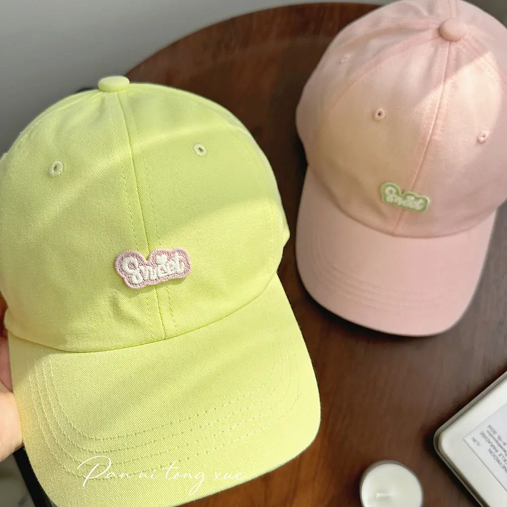 Girls Baseball Cap Sweet Letter Sticker Pink Light Blue — feature 26