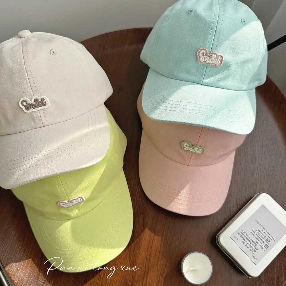 Girls Baseball Cap Sweet Letter Sticker Pink Light Blue — feature 27