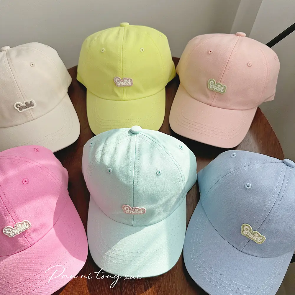 Girls Baseball Cap Sweet Letter Sticker Pink Light Blue — feature 28