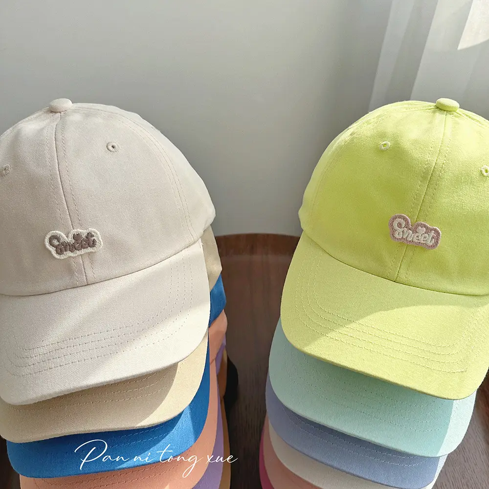Girls Baseball Cap Sweet Letter Sticker Pink Light Blue — feature 29