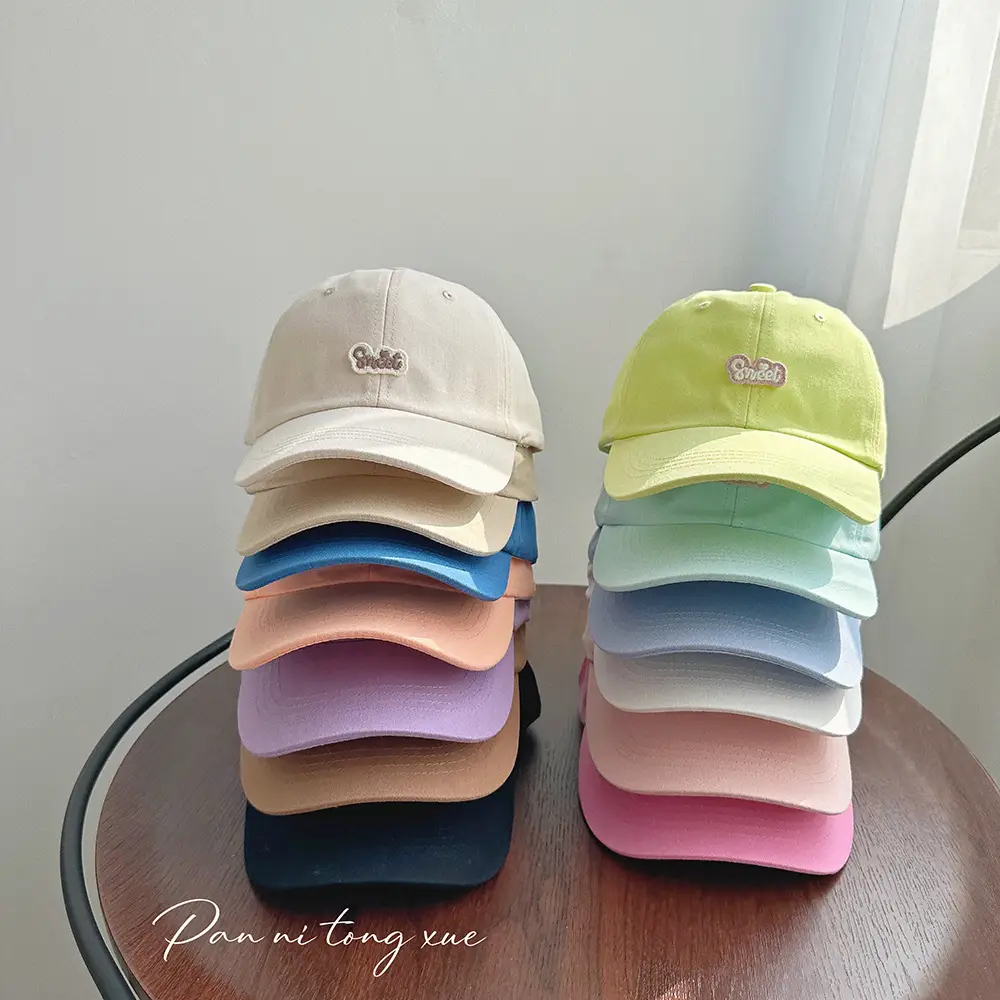 Girls Baseball Cap Sweet Letter Sticker Pink Light Blue — feature 30