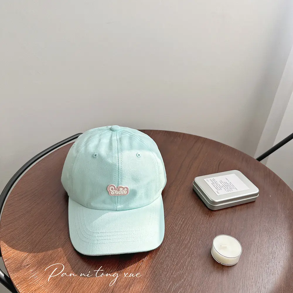 Girls Baseball Cap Sweet Letter Sticker Pink Light Blue — feature 31