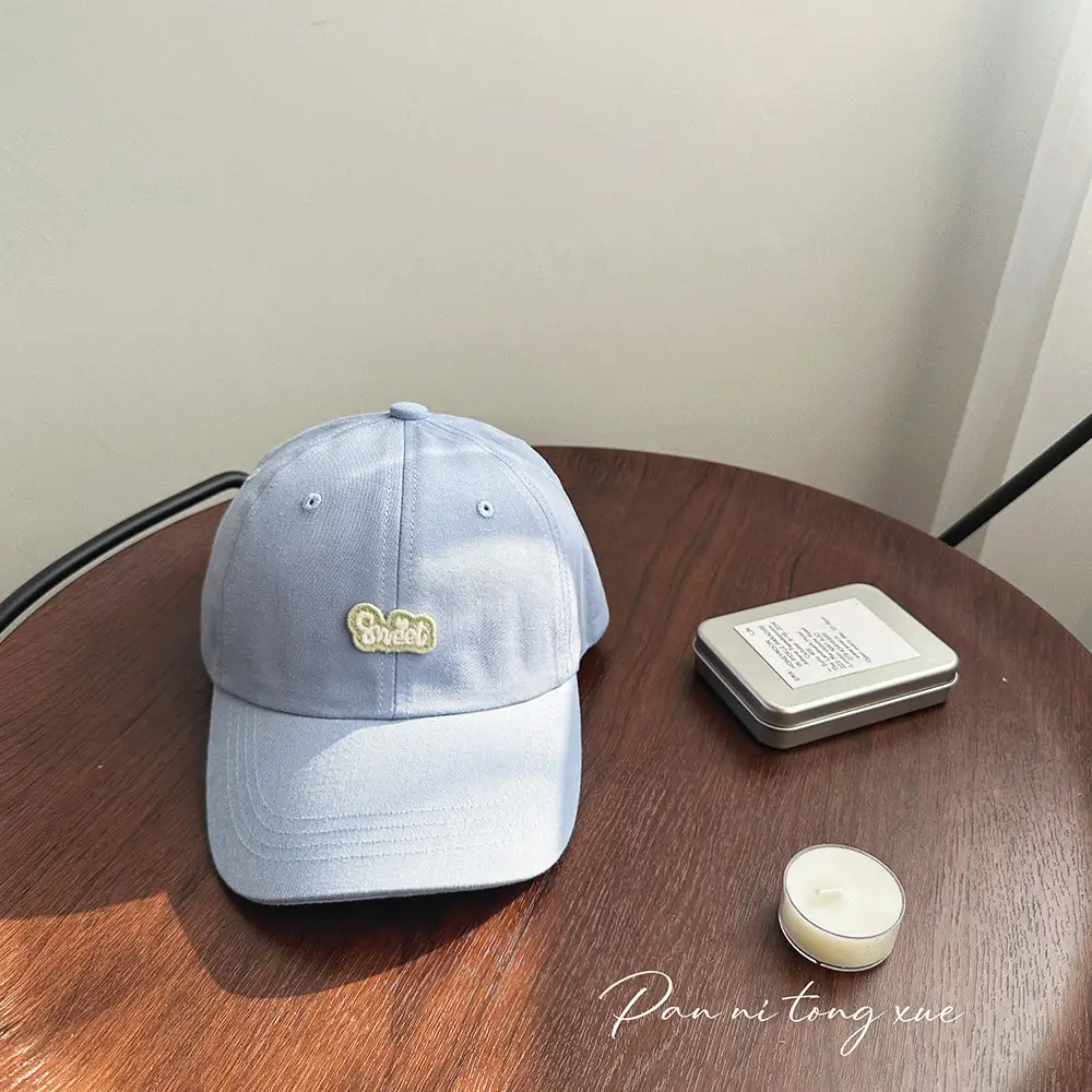 Girls Baseball Cap Sweet Letter Sticker Pink Light Blue — feature 37