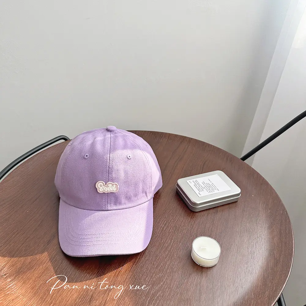 Girls Baseball Cap Sweet Letter Sticker Pink Light Blue - Image 8