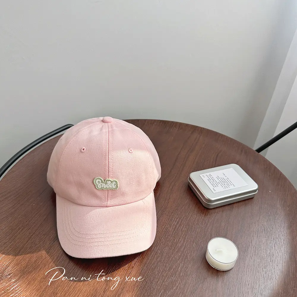 Girls Baseball Cap Sweet Letter Sticker Pink Light Blue - Image 2