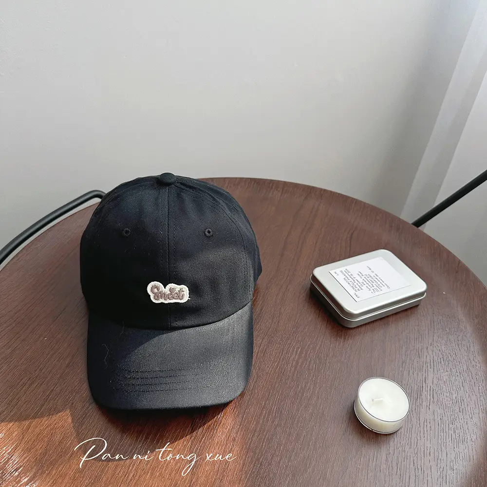 Girls Baseball Cap Sweet Letter Sticker Pink Light Blue - Image 3
