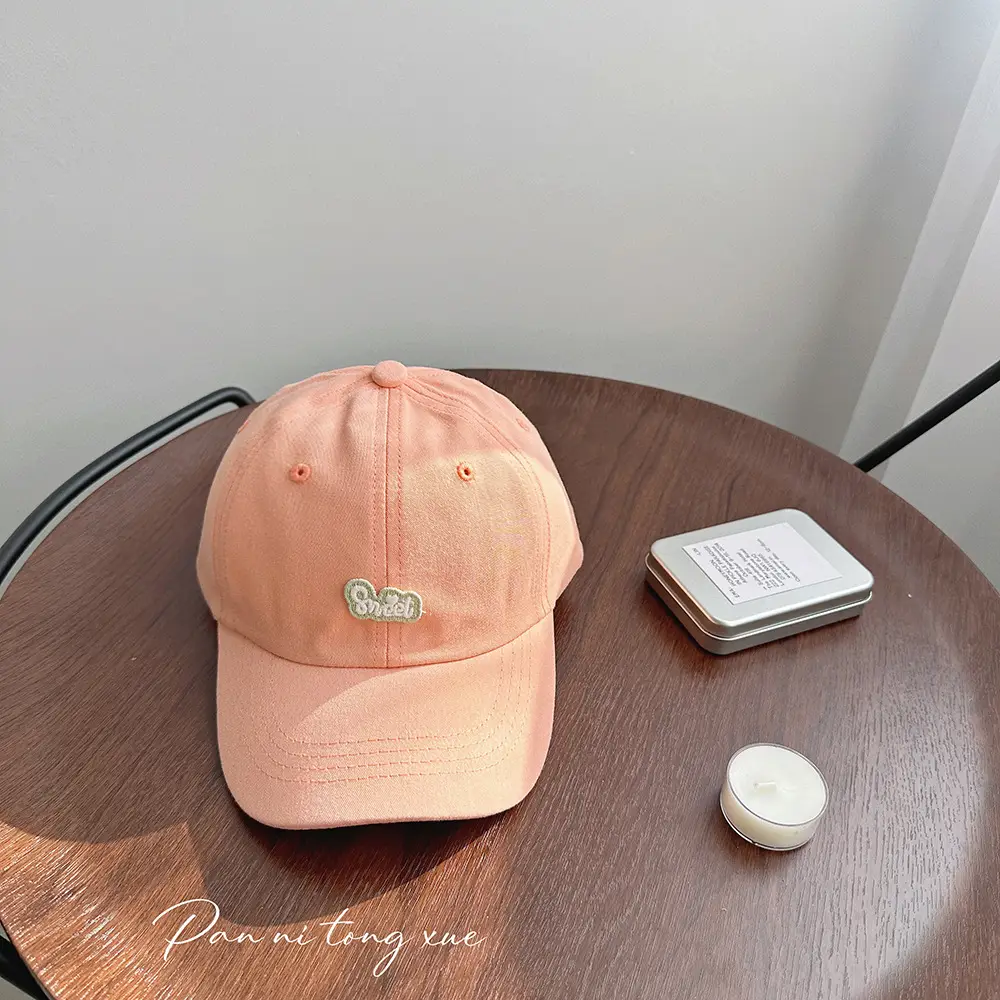 Girls Baseball Cap Sweet Letter Sticker Pink Light Blue — feature 43