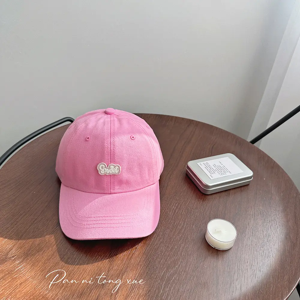 Girls Baseball Cap Sweet Letter Sticker Pink Light Blue - Image 4
