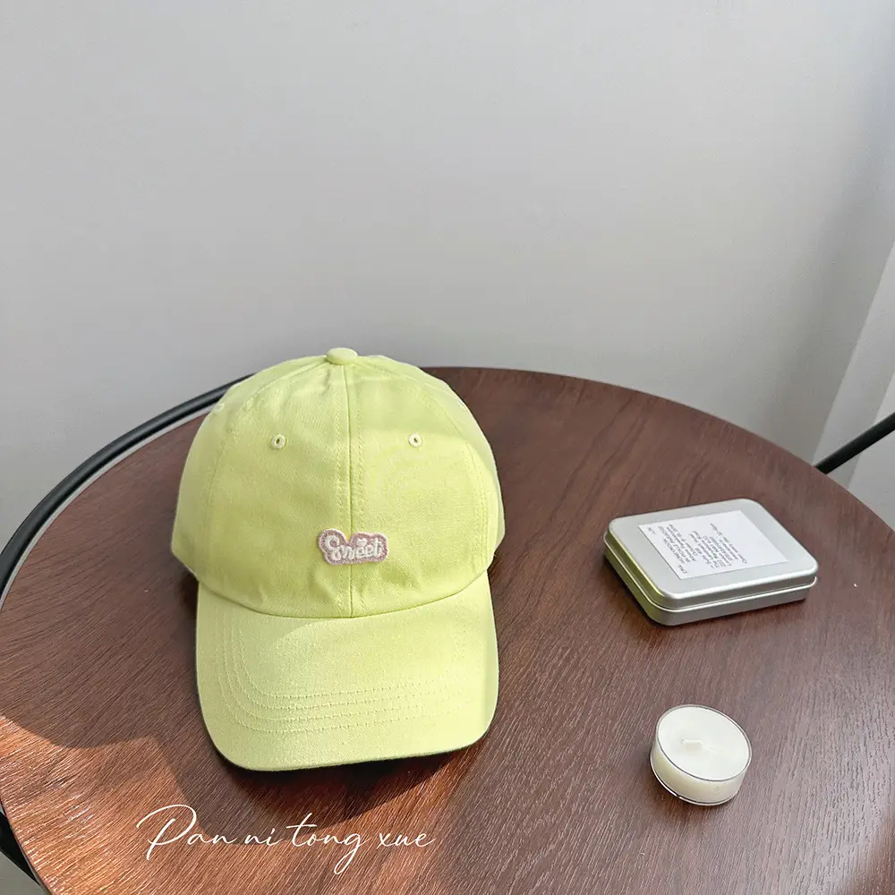 Girls Baseball Cap Sweet Letter Sticker Pink Light Blue - Image 6