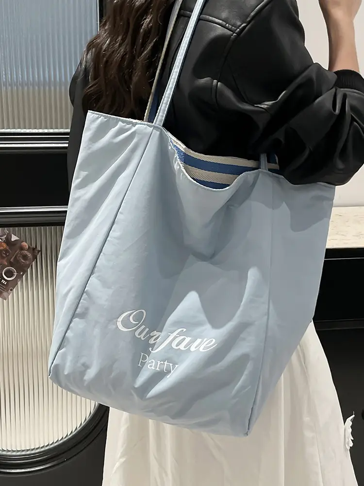 Pink Striped Women's Shoulder Bag with Blue Trim - Image 9