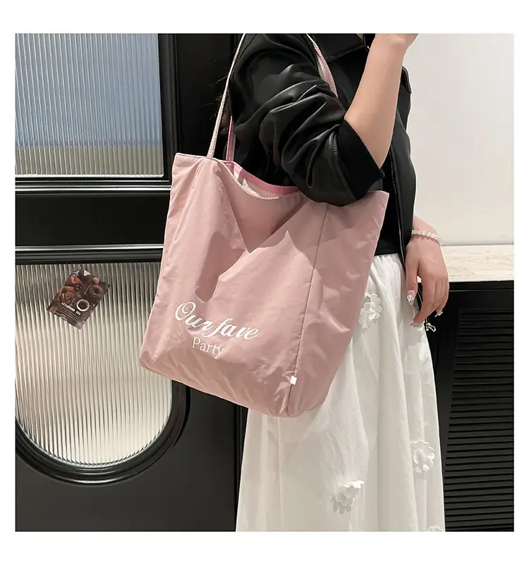 Pink Striped Women's Shoulder Bag with Blue Trim — feature 19