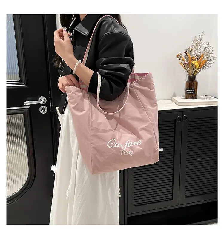 Pink Striped Women's Shoulder Bag with Blue Trim — feature 20