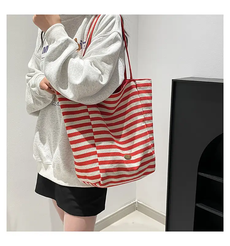 Pink Striped Women's Shoulder Bag with Blue Trim — feature 26