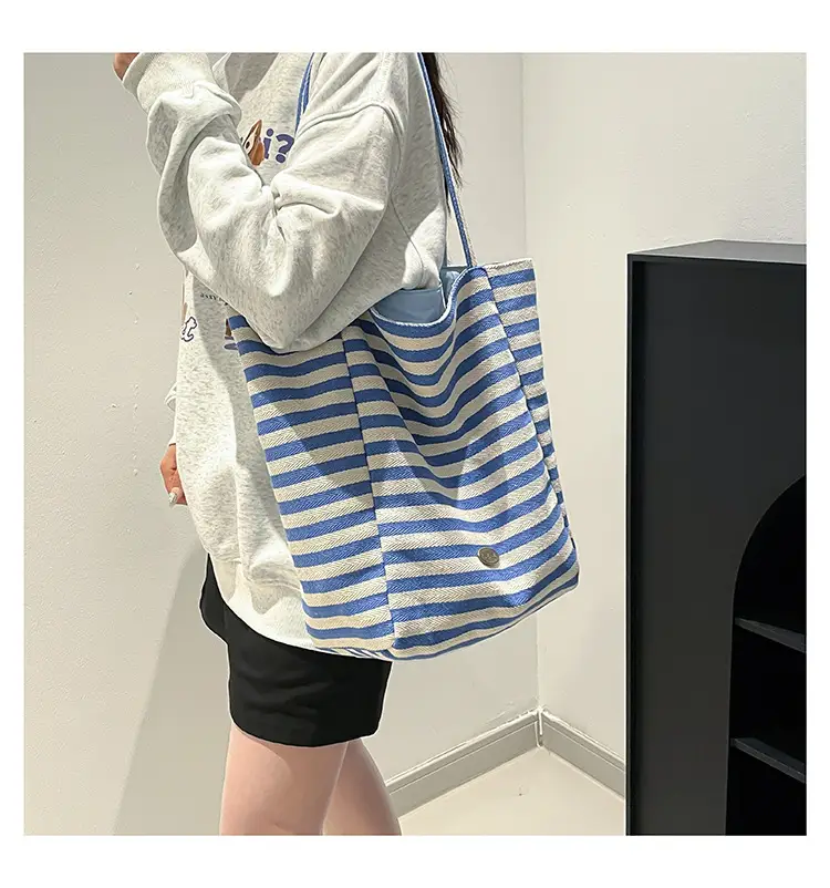 Pink Striped Women's Shoulder Bag with Blue Trim — feature 27
