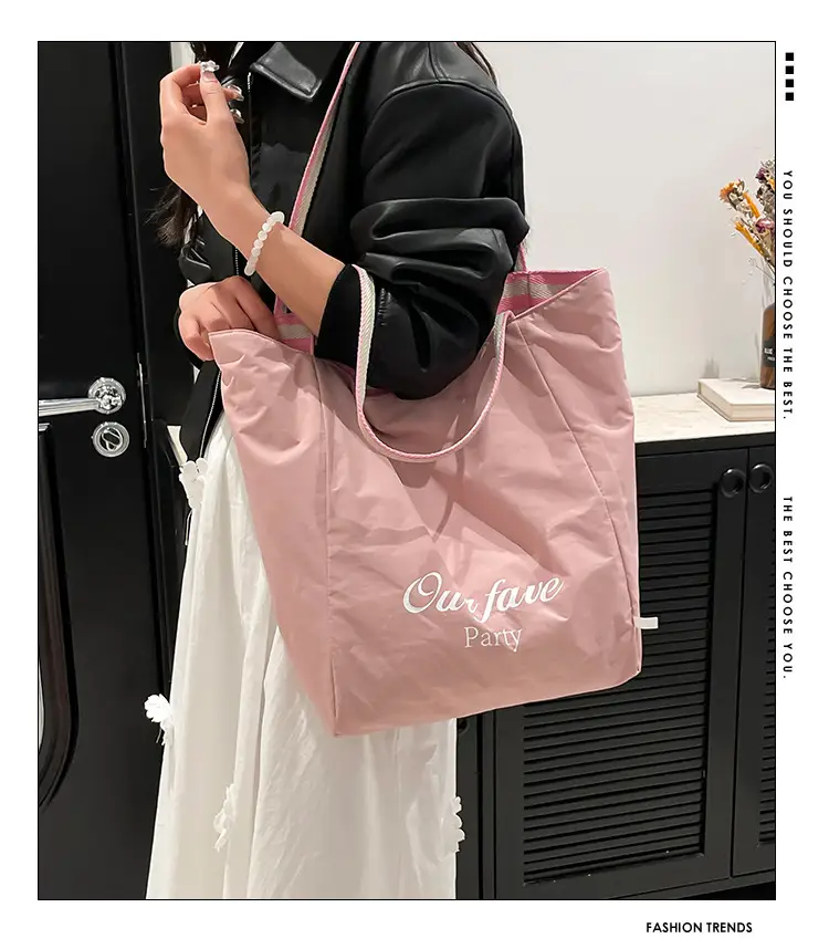 Pink Striped Women's Shoulder Bag with Blue Trim — feature 4