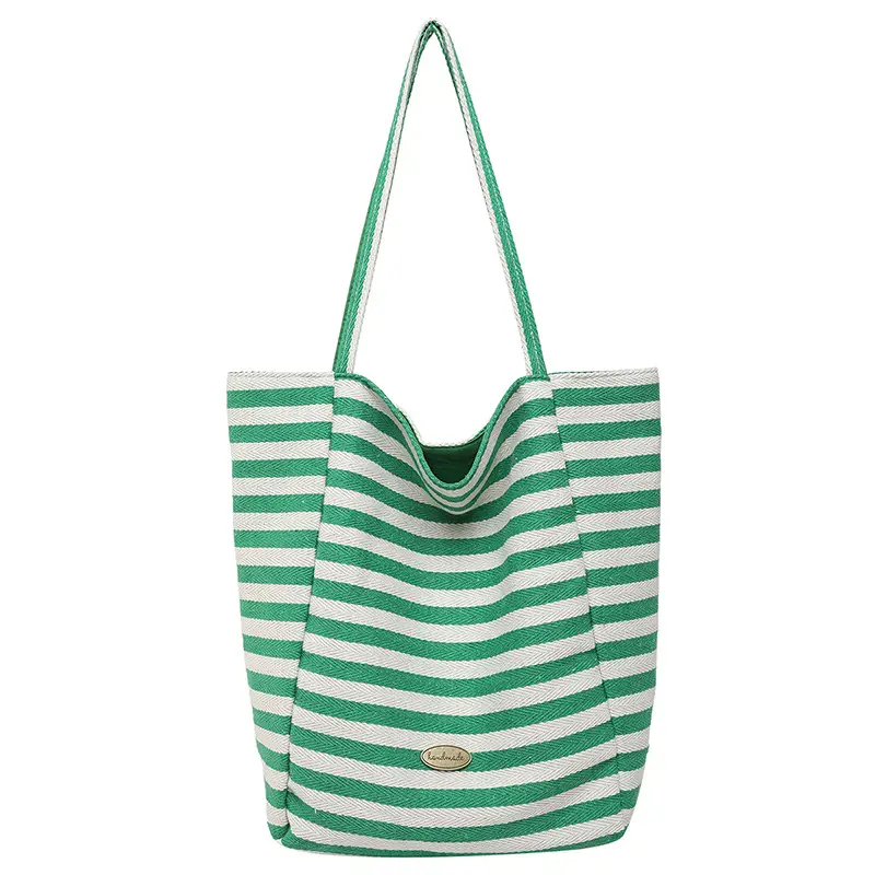 Pink Striped Women's Shoulder Bag with Blue Trim - Image 3