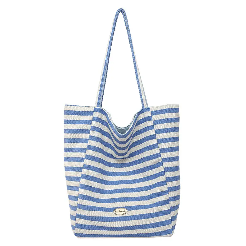 Pink Striped Women's Shoulder Bag with Blue Trim - Image 4