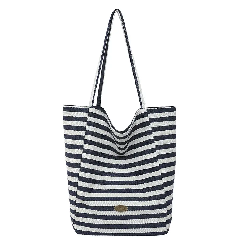Pink Striped Women's Shoulder Bag with Blue Trim - Image 5