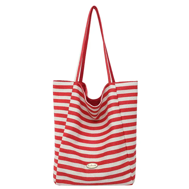 Pink Striped Women's Shoulder Bag with Blue Trim - Image 6