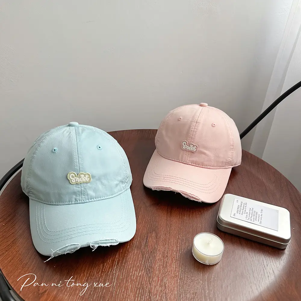 Children's Pink Quilted Baseball Cap with Small Hole — feature 25