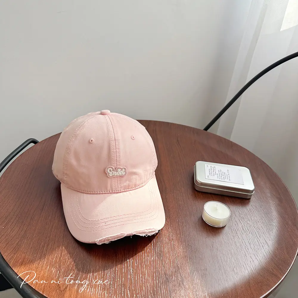 Children's Pink Quilted Baseball Cap with Small Hole - Image 7