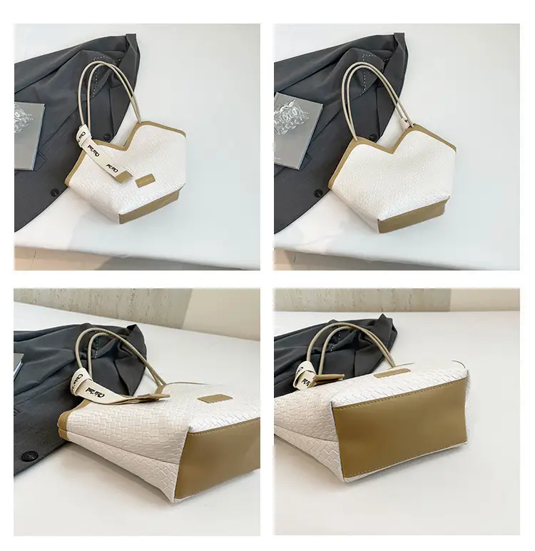 Women's 2025 Retro Woven Shoulder Bag Set Black White Gold — feature 9