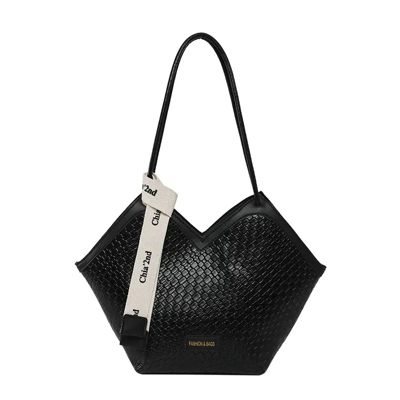 Women's 2025 Retro Woven Shoulder Bag Set Black White Gold - Image 4