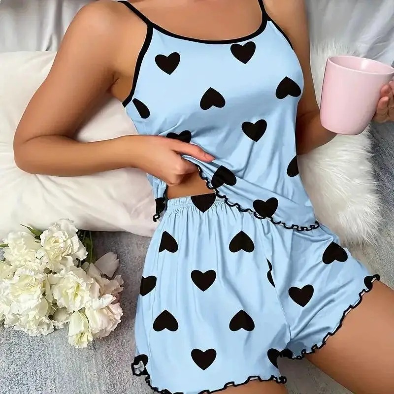 Bowknot Print Pajama Set Women Sleepwear Shorts - Image 2